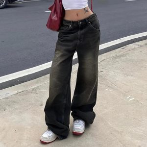 Vintage Washed Baggy Jeans - Y2K Grunge Style for Effortless Retro Vibes