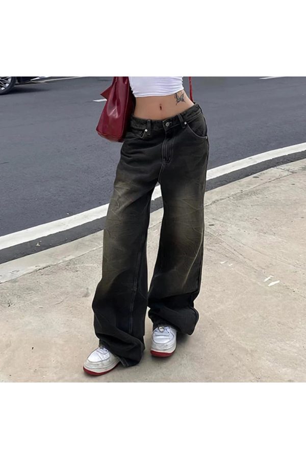 Vintage Washed Baggy Jeans - Y2K Grunge Style for Effortless Retro Vibes