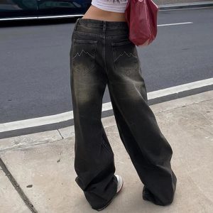 Vintage Washed Baggy Jeans - Y2K Grunge Style for Effortless Retro Vibes