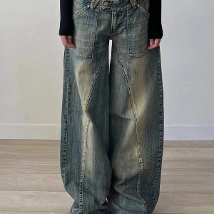 Vintage Washed Baggy Jeans - Y2K Grunge Style for Effortless Summer Vibes