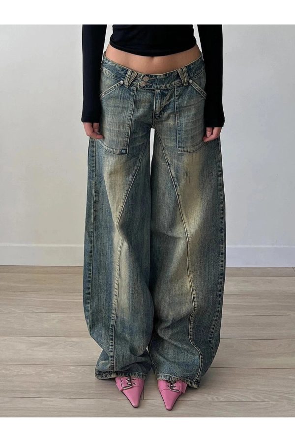 Vintage Washed Baggy Jeans - Y2K Grunge Style for Effortless Summer Vibes