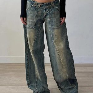 Vintage Washed Baggy Jeans - Y2K Grunge Style for Effortless Summer Vibes