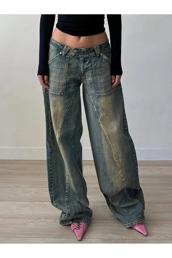 Vintage Washed Baggy Jeans - Y2K Grunge Style for Effortless Summer Vibes