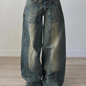 Vintage Washed Baggy Jeans - Y2K Grunge Style for Effortless Summer Vibes