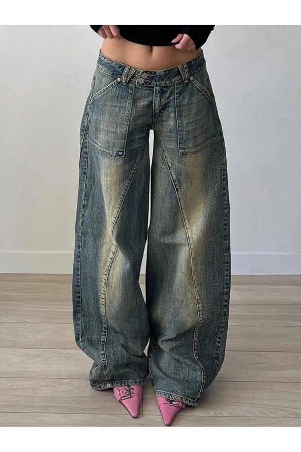 Vintage Washed Baggy Jeans - Y2K Grunge Style for Effortless Summer Vibes