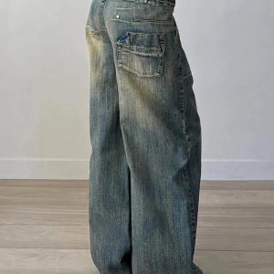 Vintage Washed Baggy Jeans - Y2K Grunge Style for Effortless Summer Vibes