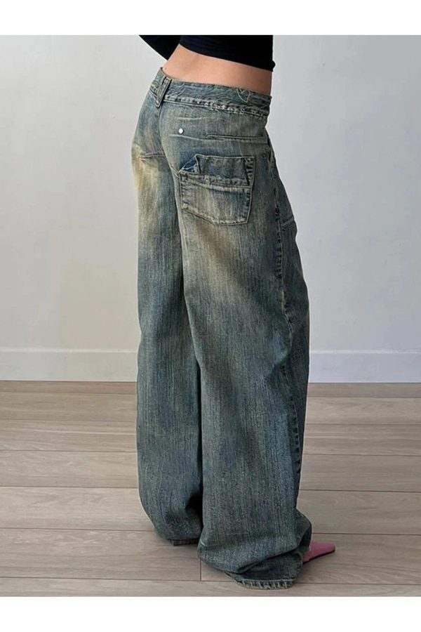 Vintage Washed Baggy Jeans - Y2K Grunge Style for Effortless Summer Vibes