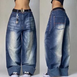 Vintage Washed Baggy Jeans - Y2K Grunge Style for Effortless Summer Vibes