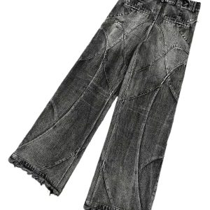 Vintage Washed Patchwork Jeans - Y2K Grunge Style for Effortless Chic