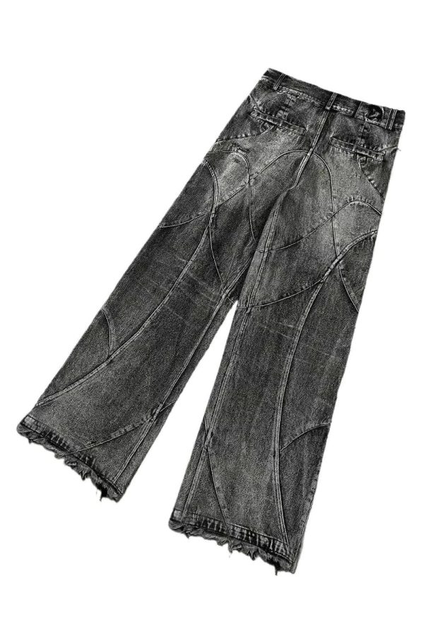 Vintage Washed Patchwork Jeans - Y2K Grunge Style for Effortless Chic