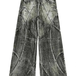 Vintage Washed Patchwork Jeans - Y2K Grunge Style for Effortless Chic