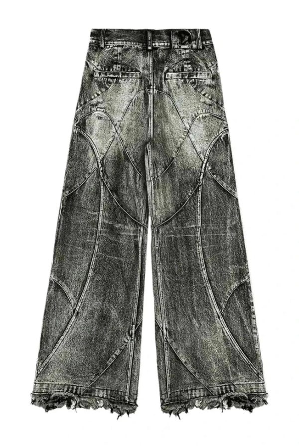 Vintage Washed Patchwork Jeans - Y2K Grunge Style for Effortless Chic