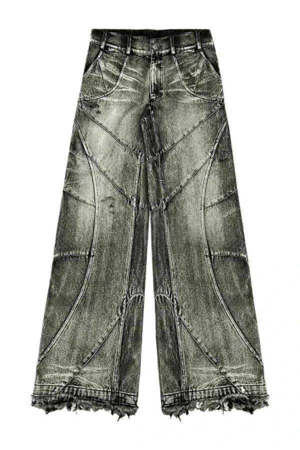 Vintage Washed Patchwork Jeans - Y2K Grunge Style for Effortless Chic