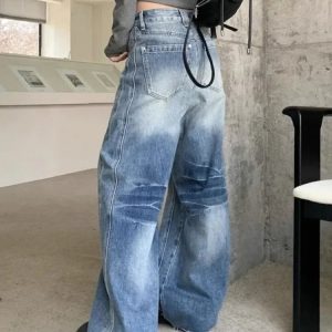 Vintage Washed Wide-Leg Jeans - Y2K Grunge Style for Effortless Chic