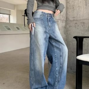 Vintage Washed Wide-Leg Jeans - Y2K Grunge Style for Effortless Chic