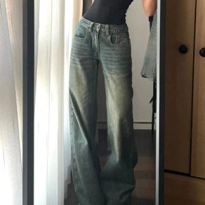 Vintage Washed Wide-Leg Jeans: Y2K Grunge Style for Effortless Chic