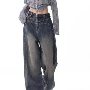 Vintage Washed Wide-Leg Jeans: Y2K Grunge Style for Effortless Chic