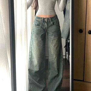 Vintage Washed Wide-Leg Jeans: Y2K Grunge Style for Effortless Chic