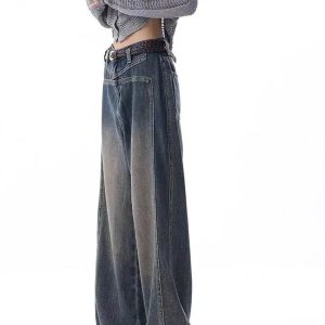 Vintage Washed Wide-Leg Jeans: Y2K Grunge Style for Effortless Chic