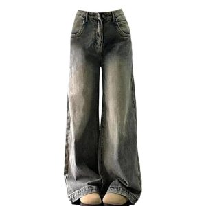 Vintage Washed Wide-Leg Jeans: Y2K Grunge Style for Effortless Chic