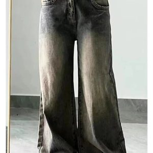 Vintage Washed Wide-Leg Jeans: Y2K Grunge Style for Effortless Chic