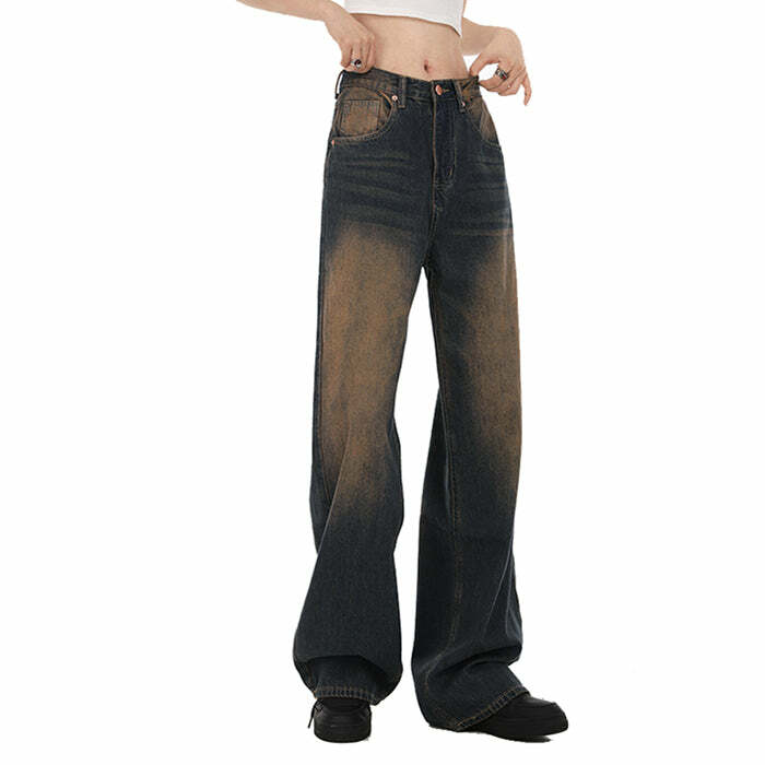 Washed Brown 90s Kids Jeans - Retro Y2K Grunge Style for Summer Outfits