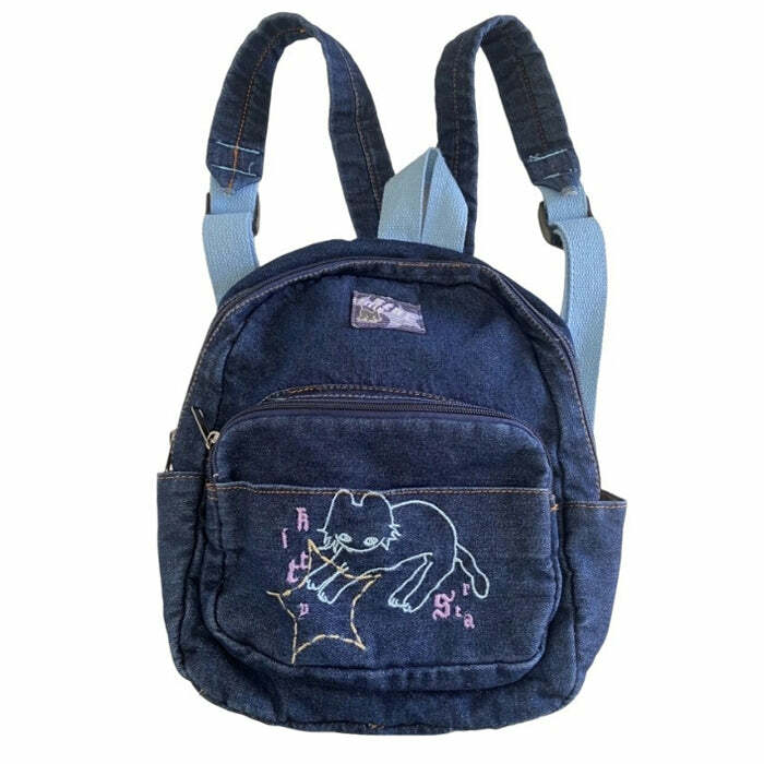 Y2K Aesthetic Denim Backpack for Retro 90s Fashion Lovers