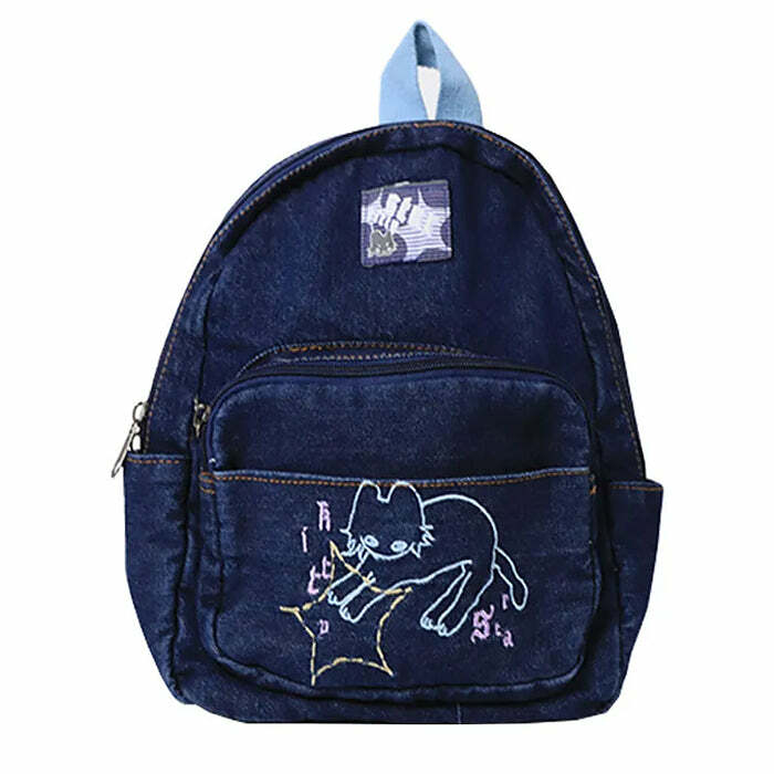 Y2K Aesthetic Denim Backpack for Retro 90s Fashion Lovers