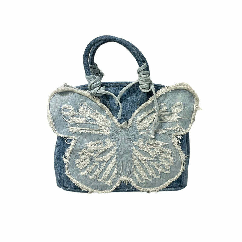 Y2K Aesthetic Denim Butterfly Handbag for Retro Summer Outfits