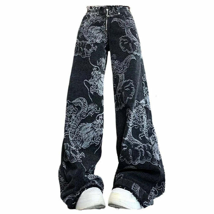 Y2K Aesthetic Japanese Dragon Jeans for Retro Summer Outfits