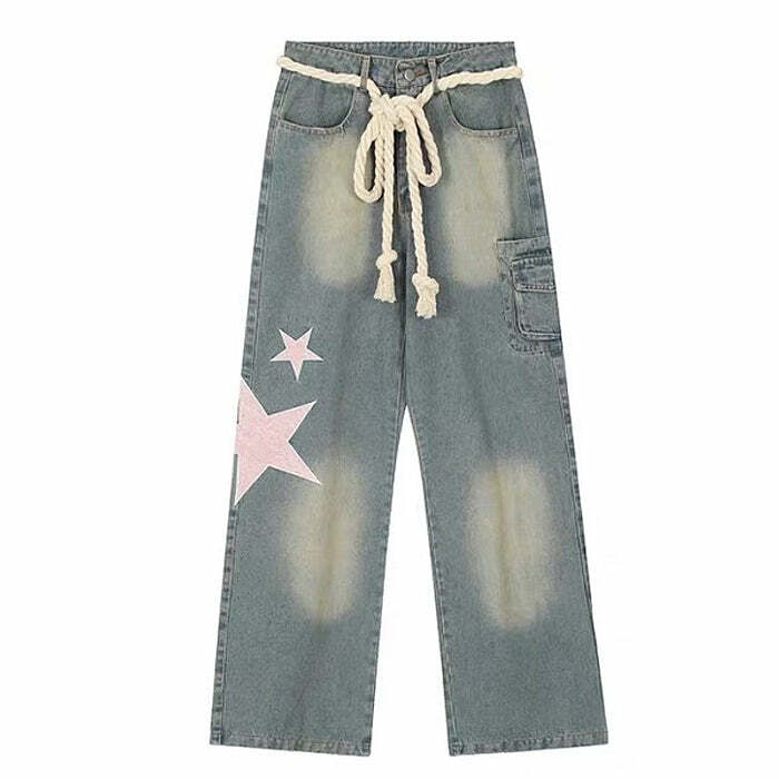 Y2K Aesthetic Star Jeans: Trendy 90s Grunge-Inspired Denim for Summer