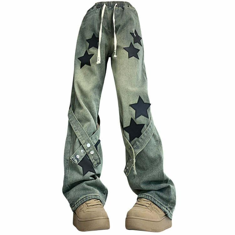 Y2K Aesthetic Star Patch Jeans for Retro Summer Outfits