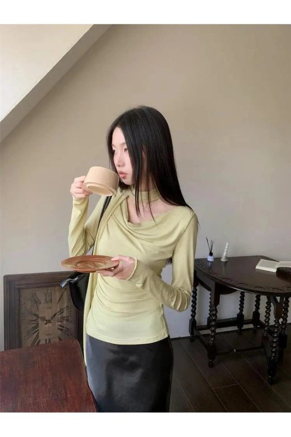 Y2K Asymmetrical Drape Neck Top for Trendy Summer Outfits