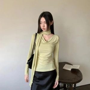 Y2K Asymmetrical Drape Neck Top for Trendy Summer Outfits