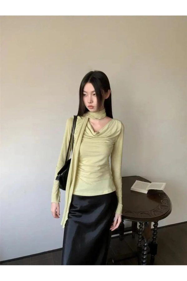 Y2K Asymmetrical Drape Neck Top for Trendy Summer Outfits