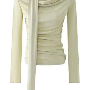 Y2K Asymmetrical Drape Neck Top for Trendy Summer Outfits