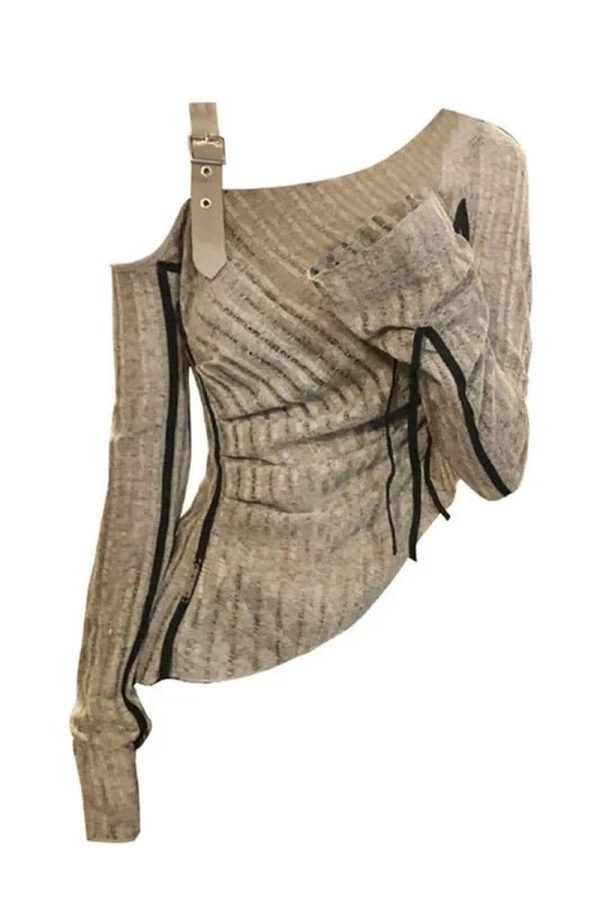 Y2K Asymmetrical Strap Detail Knit Top for Trendy Summer Outfits