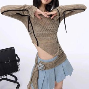 Y2K Asymmetrical Strap Detail Knit Top for Trendy Summer Outfits