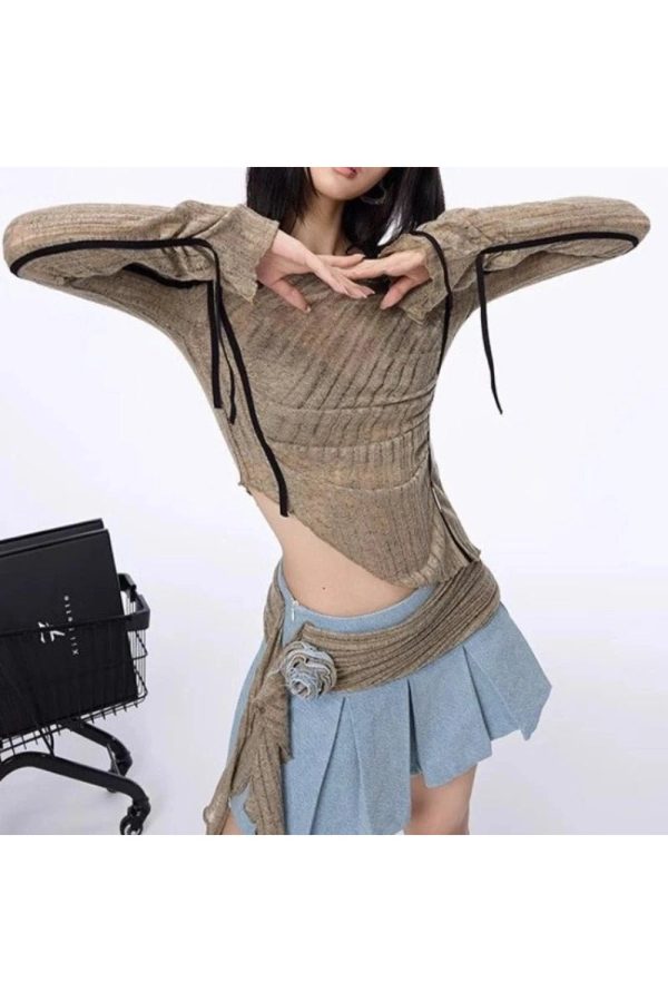 Y2K Asymmetrical Strap Detail Knit Top for Trendy Summer Outfits