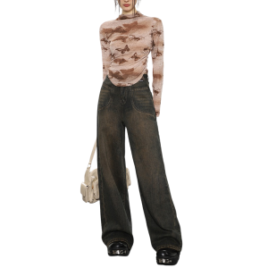 Y2K Brown Jeans: Retro 90s Grunge Outfit Essential for Summer Style