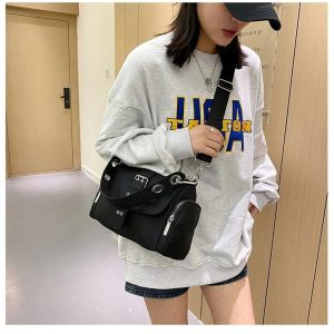 Y2K Buckled Utility Shoulder Bag for Trendy Summer Outfits