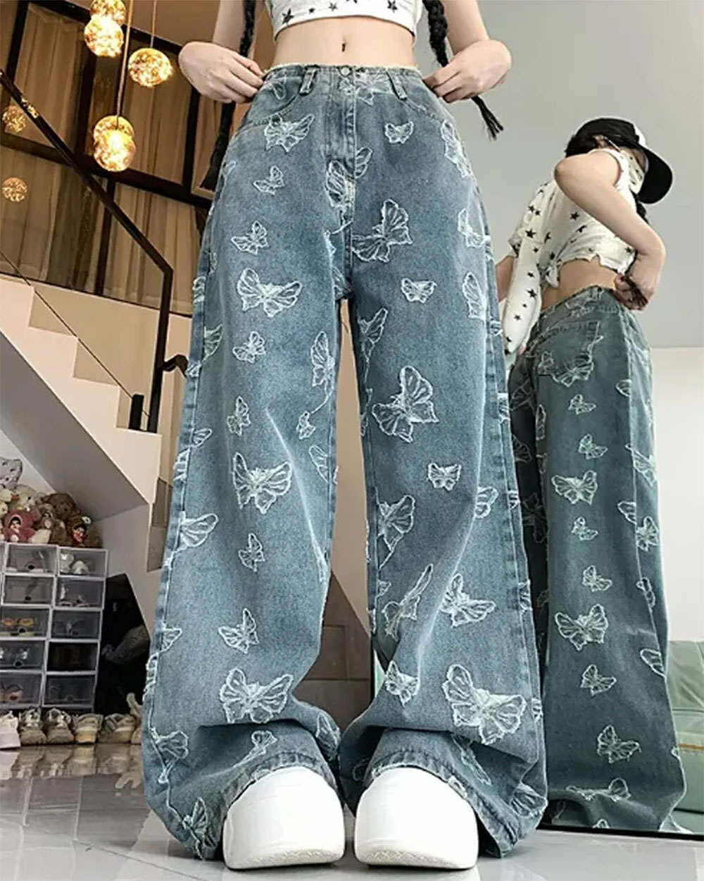 Y2K Butterfly Aesthetic Wide Leg Jeans for Retro Summer Outfits