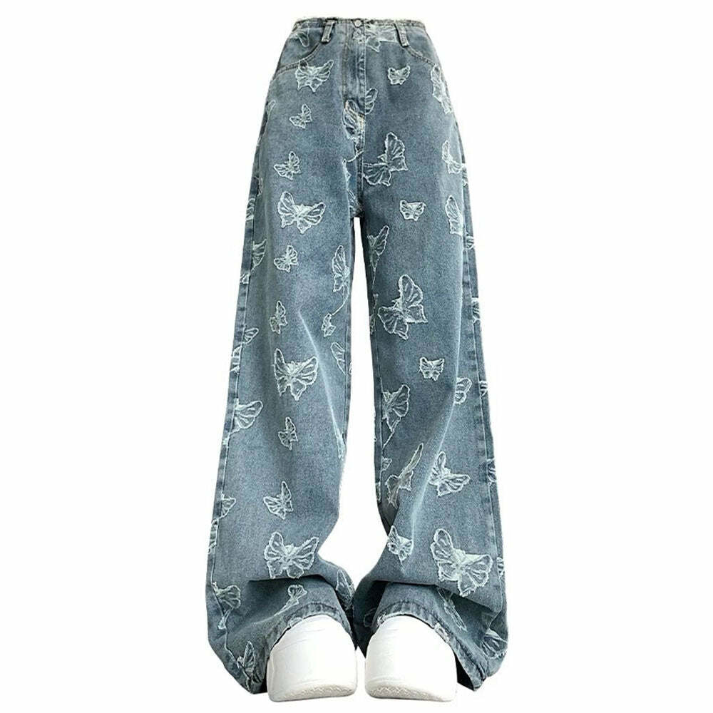 Y2K Butterfly Aesthetic Wide Leg Jeans for Retro Summer Outfits