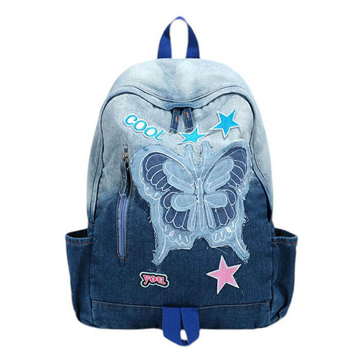 Y2K Butterfly Denim Backpack: Retro Grunge Style for Summer Outfits