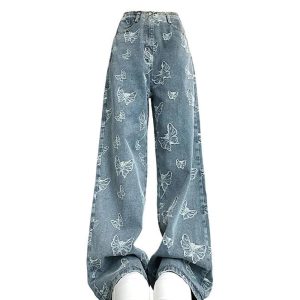 Y2K Butterfly Dream Wide-Leg Jeans: Retro Grunge Summer Outfit