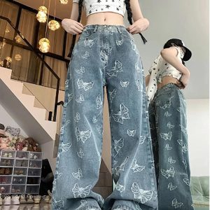 Y2K Butterfly Dream Wide-Leg Jeans: Retro Grunge Summer Outfit