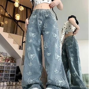 Y2K Butterfly Dream Wide-Leg Jeans: Retro Grunge Summer Outfit