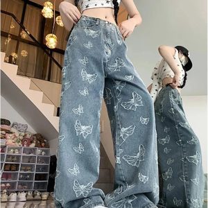 Y2K Butterfly Dream Wide-Leg Jeans: Retro Grunge Summer Outfit