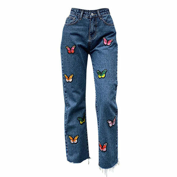 Y2K Butterfly Embroidery Jeans for Retro Summer Outfits and Grunge Style