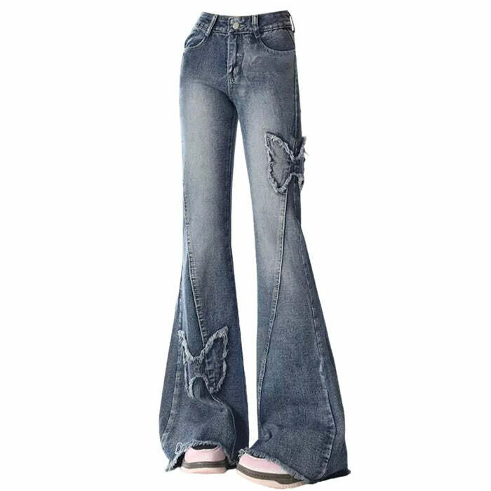 Y2K Butterfly Flare Jeans: Trendy Y2K Summer Outfit for Retro Vibes